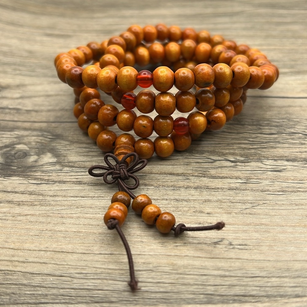 🆕 108 BEADS SANDALWOOD BUDDHIST WOOD PRAYER BEADED KNOT BROWN EBONY BRACELET